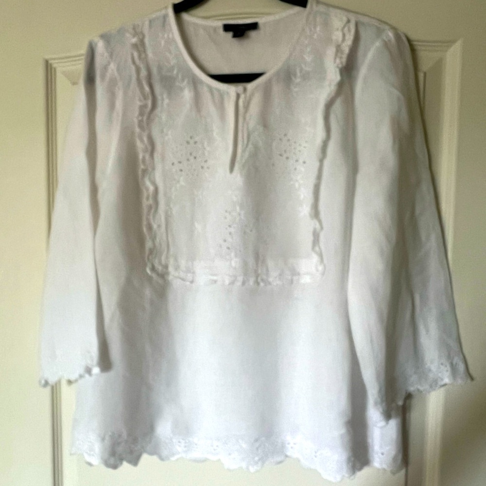 White Embroidered Detailed J.Crew Linen Top in medium